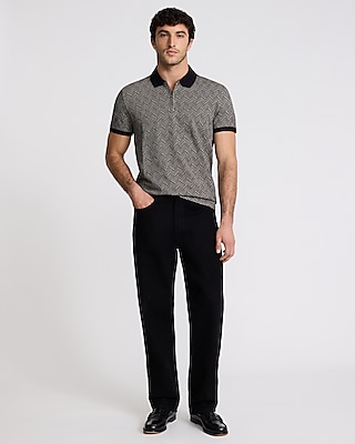 Geo Cotton Jacquard Zip Polo