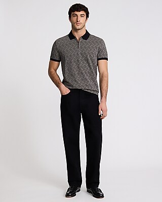 Geo Cotton Jacquard Zip Polo