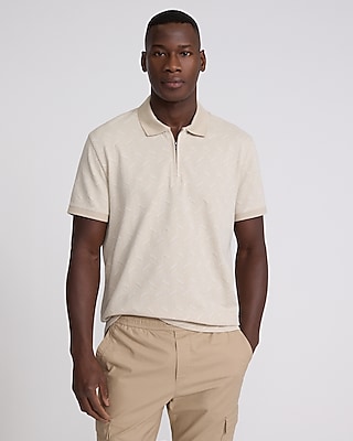 Textured Geo Cotton-blend Jacquard Polo | Express