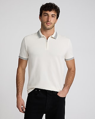 Stripe Tipped Perfect Pima Cotton Pique Zip Polo