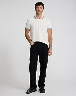 Stripe Tipped Perfect Pima Cotton Pique Zip Polo | Express