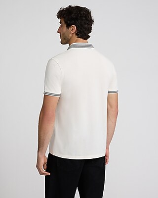 Stripe Tipped Perfect Pima Cotton Pique Zip Polo | Express