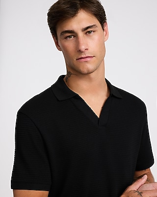 Classic Fit Textured Knit Johnny Collar Polo