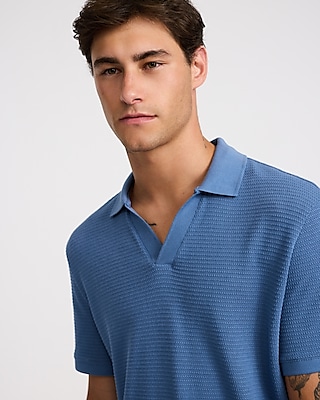 Classic Fit Textured Knit Johnny Collar Polo