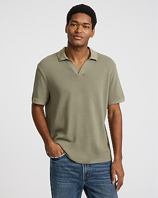 Classic Fit Textured Knit Johnny Collar Polo
