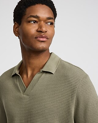 Classic Fit Textured Knit Johnny Collar Polo