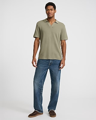 Classic Fit Textured Knit Johnny Collar Polo