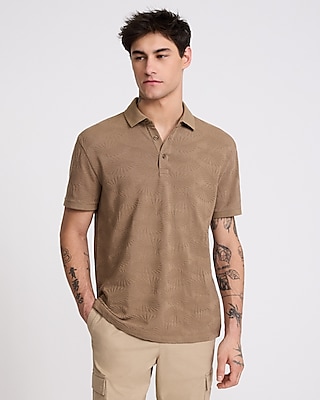 Palm Print Cotton-blend Jacquard Polo | Express
