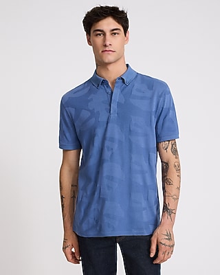 Palm Print Cotton-Blend Jacquard Polo