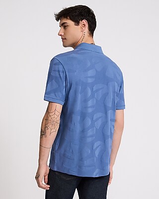 Palm Print Cotton-Blend Jacquard Polo