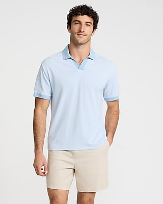 Striped Johnny Collar Short Sleeve Polo