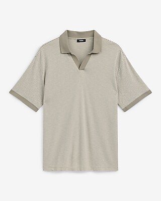 Striped Johnny Collar Short Sleeve Polo