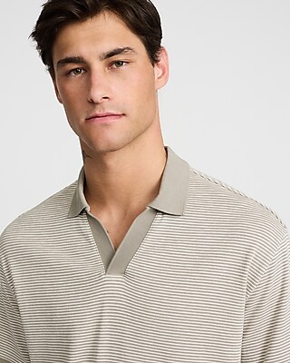 Striped Johnny Collar Short Sleeve Polo
