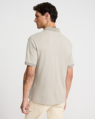 Striped Johnny Collar Short Sleeve Polo
