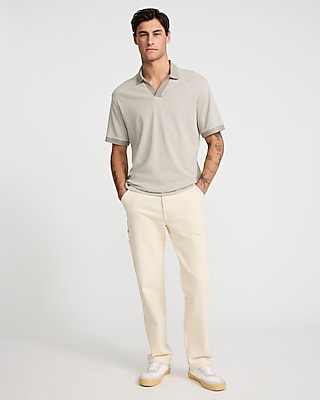 Striped Johnny Collar Short Sleeve Polo