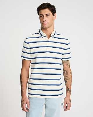 Textured Geo Cotton-blend Jacquard Polo | Express