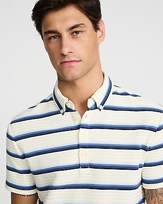 Ribbed Striped Jacquard Short Sleeve Polo