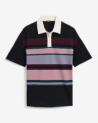 Striped Color Block Perfect Pima Cotton Pique Ruby Polo