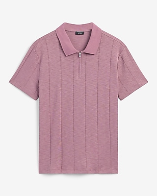 Textured Stripe Cotton Quarter Zip Polo | Express