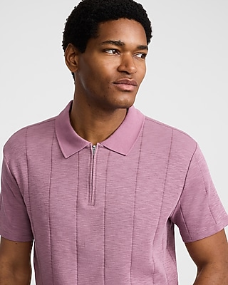 Textured Stripe Cotton Quarter Zip Polo | Express