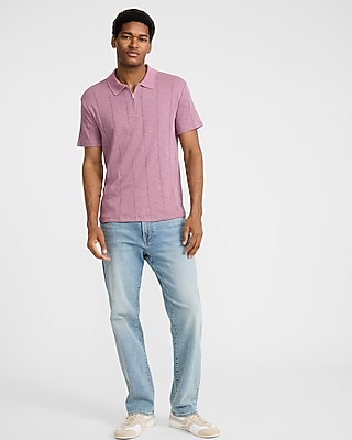 Textured Stripe Cotton Quarter Zip Polo | Express
