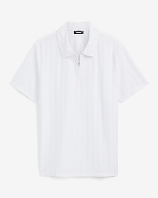 Textured Striped Cotton-Blend Quarter Zip Polo