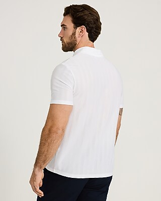 Textured Striped Cotton-Blend Quarter Zip Polo