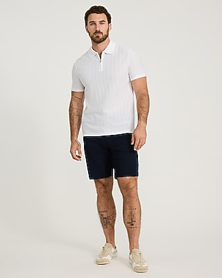 Textured Striped Cotton-Blend Quarter Zip Polo