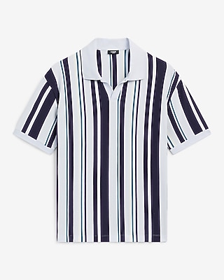 Classic Fit Luxe Pique Striped Johnny Collar Polo