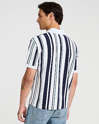 Classic Fit Luxe Pique Striped Johnny Collar Polo
