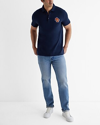 Embroidered Floral Graphic Luxe Pique Polo