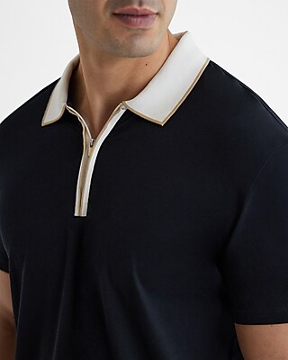 Contrast Collar Perfect Pima Cotton Zip Polo | Express