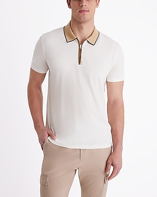 Contrast Collar Perfect Pima Cotton Zip Polo Men's S