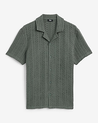 Crochet Cotton-Blend Short Sleeve Polo