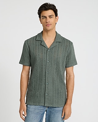 Crochet Cotton-Blend Short Sleeve Polo