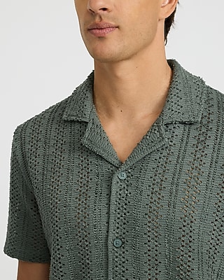 Crochet Cotton-Blend Short Sleeve Polo