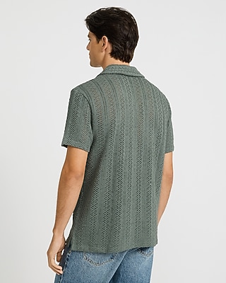 Crochet Cotton-Blend Short Sleeve Polo