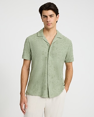 Textured Geo Terry Cloth Jacquard Short Sleeve Polo