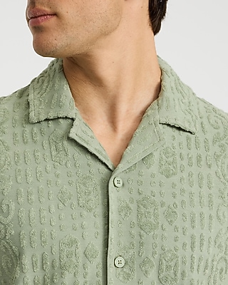 Textured Geo Terry Cloth Jacquard Short Sleeve Polo