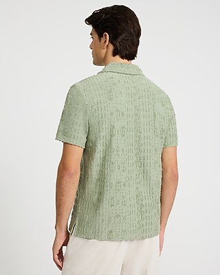 Textured Geo Terry Cloth Jacquard Short Sleeve Polo