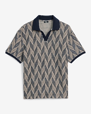 Chevron Jacquard Contrast Johnny Collar Polo
