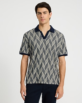 Chevron Jacquard Contrast Johnny Collar Polo