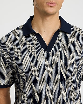 Chevron Jacquard Contrast Johnny Collar Polo
