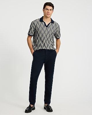 Chevron Jacquard Contrast Johnny Collar Polo
