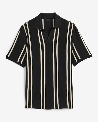 Textured Stripe Johnny Collar Polo