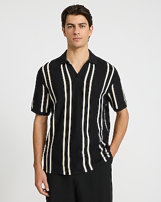 Textured Stripe Johnny Collar Polo