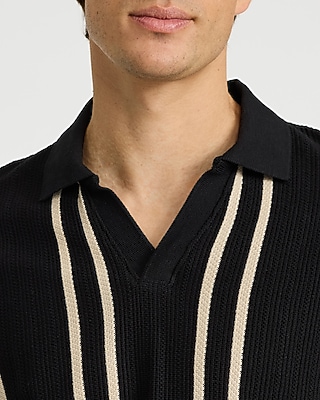 Textured Stripe Johnny Collar Polo