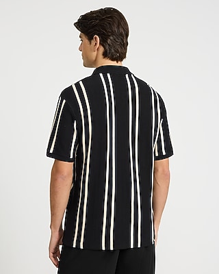 Textured Stripe Johnny Collar Polo