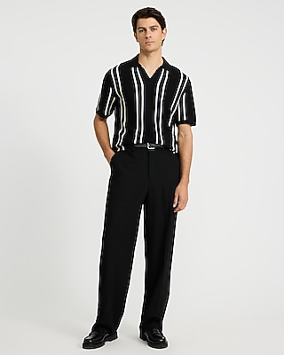 Textured Stripe Johnny Collar Polo
