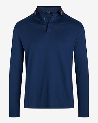 Striped Collar Perfect Pima Cotton Long Sleeve Polo